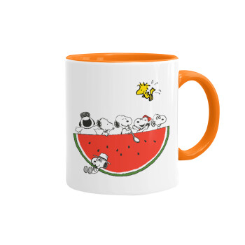 Snoopy summer, Κούπα χρωματιστή πορτοκαλί, κεραμική, 330ml