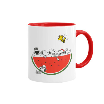 Snoopy summer, Κούπα χρωματιστή κόκκινη, κεραμική, 330ml