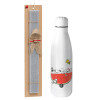 Easter Set, metallic stainless thermos bottle (500ml) & scented flat Easter candle (30cm) (GRAY)