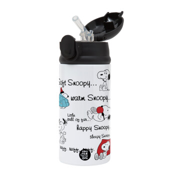 Snoopy manual, Children's hot water bottle, stainless steel, with safety straw, Black (360ml) BPA-FREE