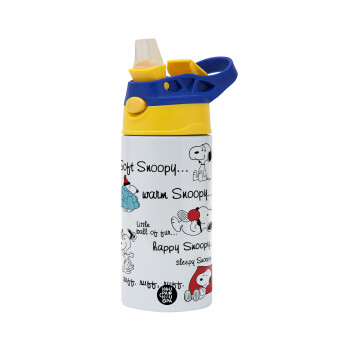 Snoopy manual, Children's hot water bottle, stainless steel, with safety straw, green, blue (360ml) BPA FREE