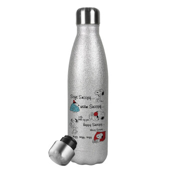 Snoopy manual, Metallic Glitter Silver Thermos Flask (Stainless steel), double-walled, 500ml