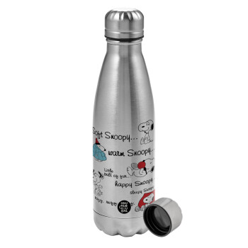 Snoopy manual, Metallic water bottle, stainless steel, 750ml