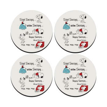 Snoopy manual, SET of 4 round wooden coasters (9cm)