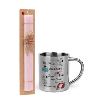 Snoopy manual, Easter Set, metallic thermal cup (300ml) & aromatic flat Easter candle (30cm) (PINK)