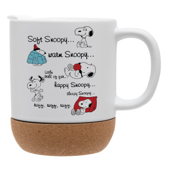 Snoopy manual, Κούπα, κεραμική με βάση φελού και καπάκι (ΜΑΤ), 330ml (1 τεμάχιο)