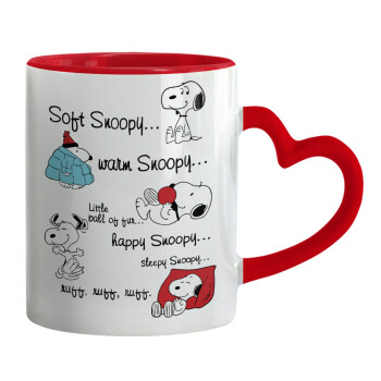 Snoopy manual, Mug heart red handle, ceramic, 330ml