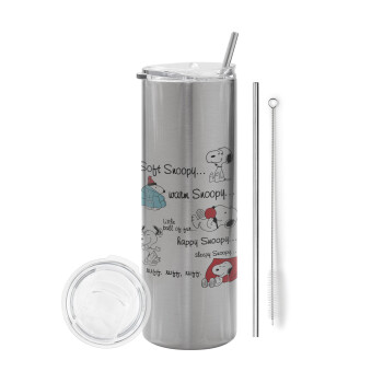 Snoopy manual, Tumbler stainless steel Silver 600ml, with metal straw & cleaning brush