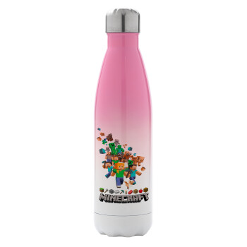 Minecraft adventure, Metal mug thermos Pink/White (Stainless steel), double wall, 500ml