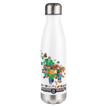 Minecraft adventure, Μεταλλικό παγούρι θερμός Λευκό (Stainless steel), διπλού τοιχώματος, 500ml