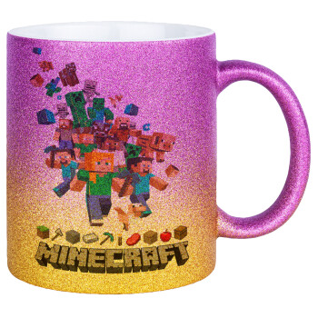 Minecraft adventure, Κούπα Χρυσή/Ροζ Glitter, κεραμική, 330ml
