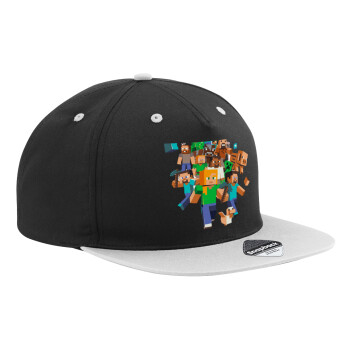 Minecraft adventure, Adult Flat Snapback Hat Black/Grey, (100% COTTON TWILL, ADULT, UNISEX, ONE SIZE)