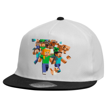 Minecraft adventure, Καπέλο παιδικό Flat Snapback, Λευκό (100% ΒΑΜΒΑΚΕΡΟ, ΠΑΙΔΙΚΟ, UNISEX, ONE SIZE)