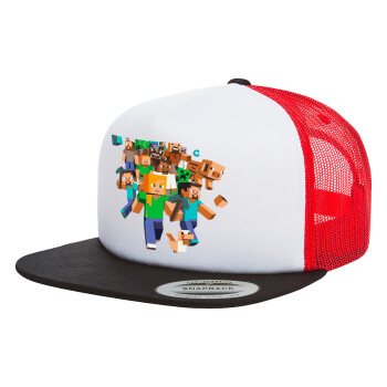 Minecraft adventure, Adult Foam Flat Snapback with Mesh Black-White-Red (POLYESTER, ADULT, UNISEX, ONE SIZE)