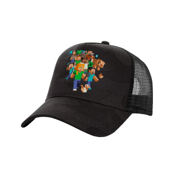 Minecraft adventure, Adult Structured Trucker Hat, with Mesh, Dark Army (100% COTTON, ADULT, UNISEX, ONE SIZE)