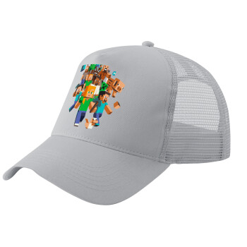 Minecraft adventure, Adult Structured Trucker Hat, with Mesh, GRAY (100% COTTON, ADULT, UNISEX, ONE SIZE)