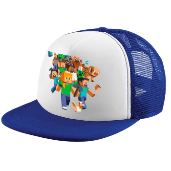 Minecraft adventure, Child's Soft Trucker Hat with Blue/White Mesh (POLYESTER, CHILD, ONE SIZE)