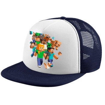 Minecraft adventure, Adult Soft Trucker Hat with Dark Blue/White Mesh (POLYESTER, ADULT, UNISEX, ONE SIZE)