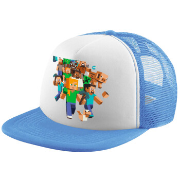 Minecraft adventure, Καπέλο παιδικό Soft Trucker με Δίχτυ ΓΑΛΑΖΙΟ/ΛΕΥΚΟ (POLYESTER, ΠΑΙΔΙΚΟ, ONE SIZE)