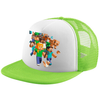 Minecraft adventure, Καπέλο παιδικό Soft Trucker με Δίχτυ ΠΡΑΣΙΝΟ/ΛΕΥΚΟ (POLYESTER, ΠΑΙΔΙΚΟ, ONE SIZE)