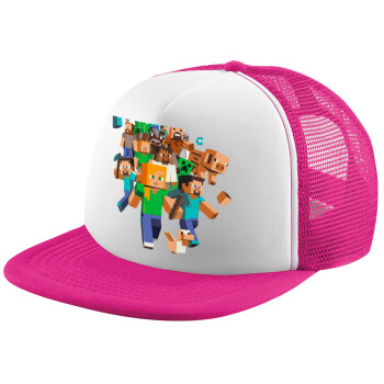 Minecraft adventure, Adult Soft Trucker Hat with Pink/White Mesh (POLYESTER, ADULT, UNISEX, ONE SIZE)