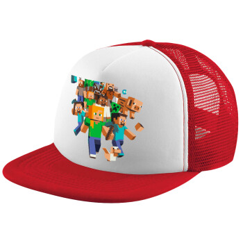 Minecraft adventure, Adult Soft Trucker Hat with Red/White Mesh (POLYESTER, ADULT, UNISEX, ONE SIZE)