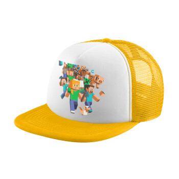 Minecraft adventure, Adult Soft Trucker Hat with Yellow/White Mesh (POLYESTER, ADULT, UNISEX, ONE SIZE)