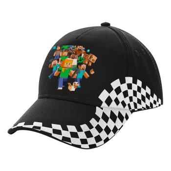 Minecraft adventure, Adult Ultimate BLACK RACING Cap, (100% COTTON DRILL, ADULT, UNISEX, ONE SIZE)