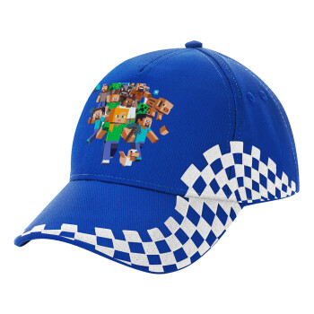 Minecraft adventure, Adult Ultimate BLUE RACING Cap, (100% COTTON DRILL, ADULT, UNISEX, ONE SIZE)