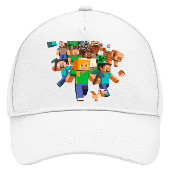 Minecraft adventure, Adult Baseball Cap, Drill, White (100% COTTON, ADULT, UNISEX, ONE SIZE)