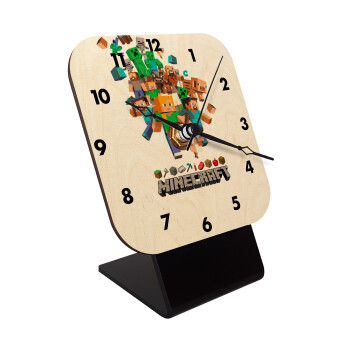 Minecraft adventure, Quartz Table clock in natural wood (10cm)