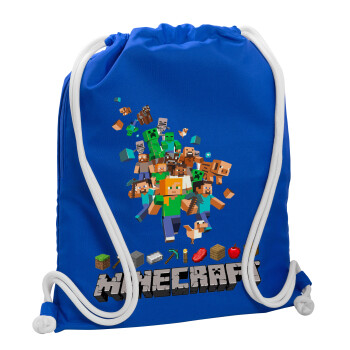 Minecraft adventure, Backpack pouch GYMBAG Blue, with pocket (40x48cm) & thick cords