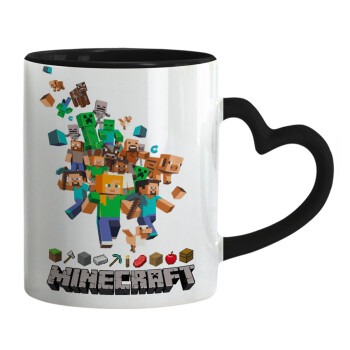 Minecraft adventure, Κούπα καρδιά χερούλι μαύρη, κεραμική, 330ml