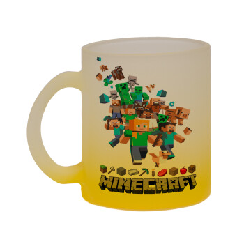 Minecraft adventure, Κούπα γυάλινη δίχρωμη με βάση το κίτρινο ματ, 330ml