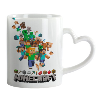 Minecraft adventure, Κούπα καρδιά χερούλι λευκή, κεραμική, 330ml
