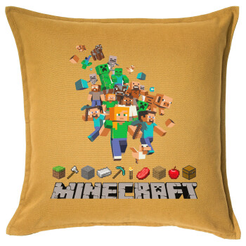 Minecraft adventure, Μαξιλάρι καναπέ Κίτρινο 100% βαμβάκι, περιέχεται το γέμισμα (50x50cm)