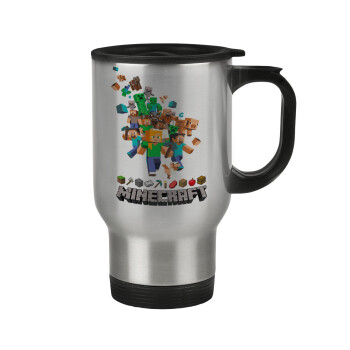 Minecraft adventure, Stainless steel travel mug with lid, double wall 450ml