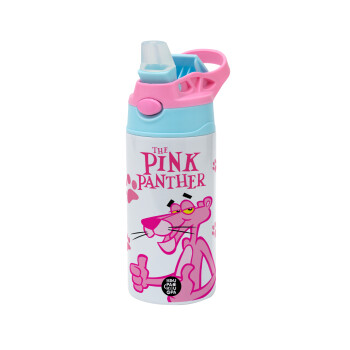 The pink panther, Children's hot water bottle, stainless steel, with safety straw, Pink/BlueCiel (360ml) BPA FREE