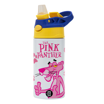 The pink panther, Children's hot water bottle, stainless steel, with safety straw, green, blue (360ml) BPA FREE