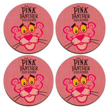 The pink panther, ΣΕΤ x4 Σουβέρ ξύλινα στρογγυλά plywood (9cm)