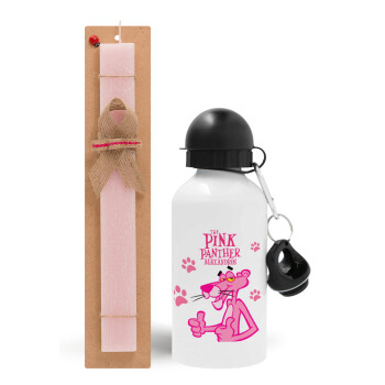 The pink panther, Easter Set, metallic aluminum bottle (500ml) & aromatic flat Easter candle (30cm) (PINK)