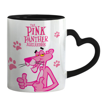 The pink panther, Κούπα καρδιά χερούλι μαύρη, κεραμική, 330ml