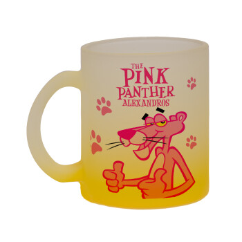 The pink panther, Κούπα γυάλινη δίχρωμη με βάση το κίτρινο ματ, 330ml