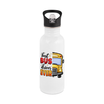Best bus driver ever!, White water bottle with straw, stainless steel 600ml