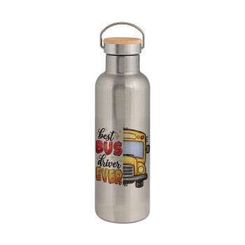 Best bus driver ever!, Stainless steel Silver with wooden lid (bamboo), double wall, 750ml