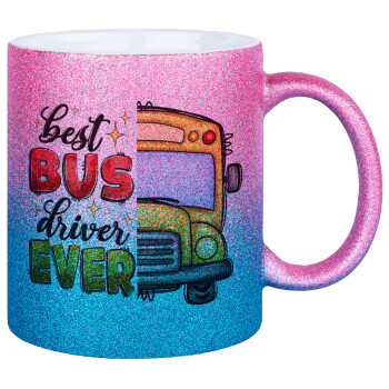 Best bus driver ever!, Κούπα Χρυσή/Μπλε Glitter, κεραμική, 330ml