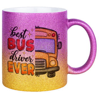 Best bus driver ever!, Κούπα Χρυσή/Ροζ Glitter, κεραμική, 330ml