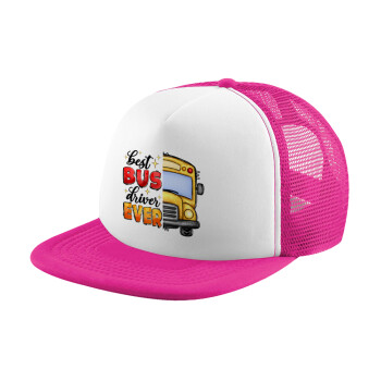 Best bus driver ever!, Καπέλο Ενηλίκων Soft Trucker με Δίχτυ Pink/White (POLYESTER, ΕΝΗΛΙΚΩΝ, UNISEX, ONE SIZE)