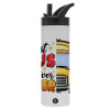 Metallic thermos bottle with straw & handle, stainless steel (Stainless steel 304), double-walled, 600ml.