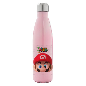 Super mario, Metal mug thermos Pink Iridiscent (Stainless steel), double wall, 500ml